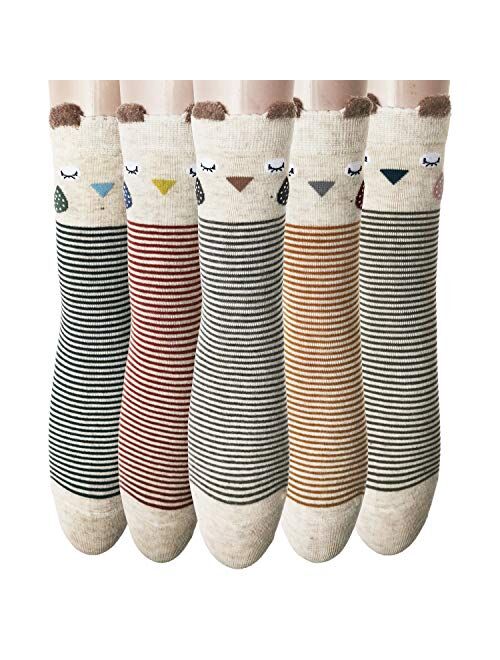 Oureamod Cartoon Animal Womens Girls Cotton Crew Socks 5 Pack