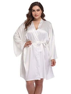 Women's Plus Size Satin Robes Short Silky Bathrobes Bridesmaid Party Dressing Gown