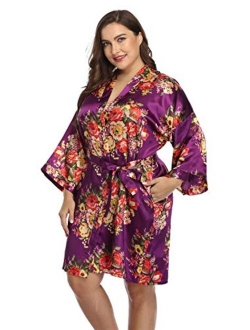 Women's Plus Size Satin Robes Short Silky Bathrobes Bridesmaid Party Dressing Gown