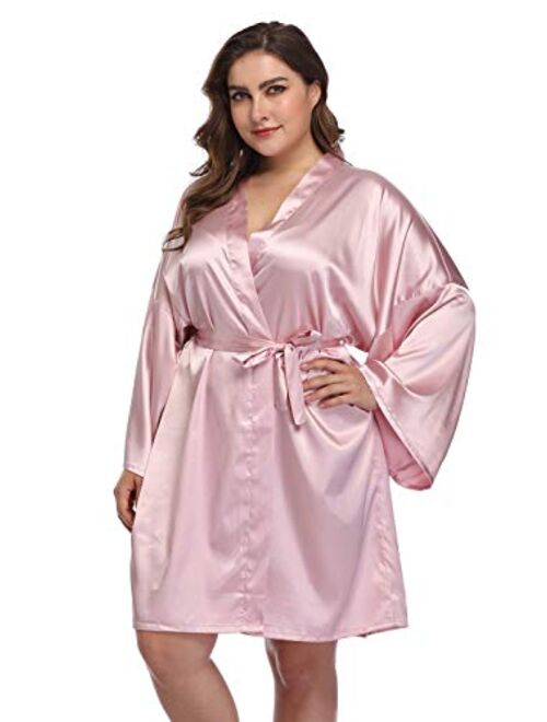 Women's Plus Size Satin Robes Short Silky Bathrobes Bridesmaid Party Dressing Gown