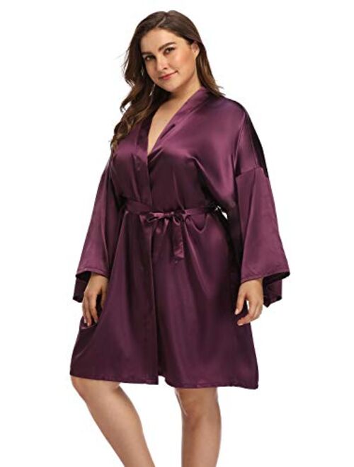 Women's Plus Size Satin Robes Short Silky Bathrobes Bridesmaid Party Dressing Gown