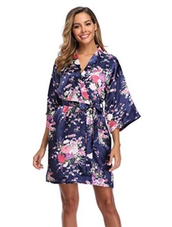 iFigure Women Floral Kimono Robe Satin Bridal Dressing Gown Bride Bridesmaid Robes Sleepwear