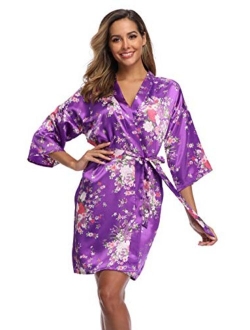 iFigure Women Floral Kimono Robe Satin Bridal Dressing Gown Bride Bridesmaid Robes Sleepwear