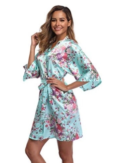 iFigure Women Floral Kimono Robe Satin Bridal Dressing Gown Bride Bridesmaid Robes Sleepwear