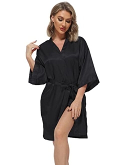 Women's Pure Color Satin Kimono Robes Bridesmaid Wedding Party Dressing Gown,Short