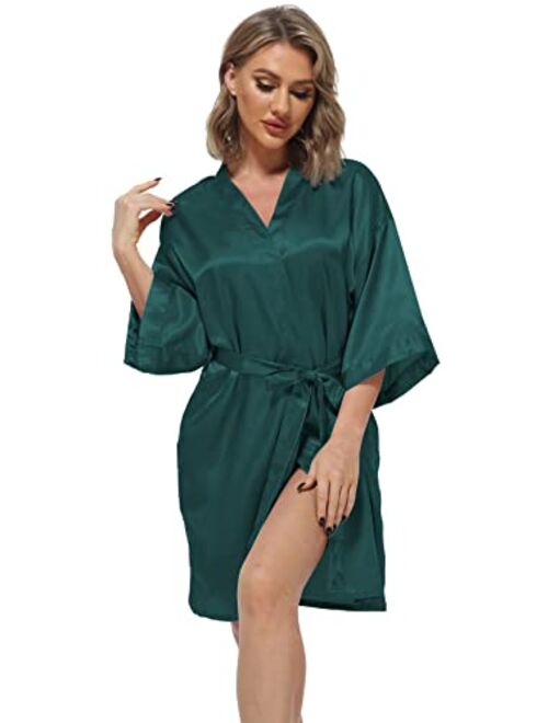 Women's Pure Color Satin Kimono Robes Bridesmaid Wedding Party Dressing Gown,Short