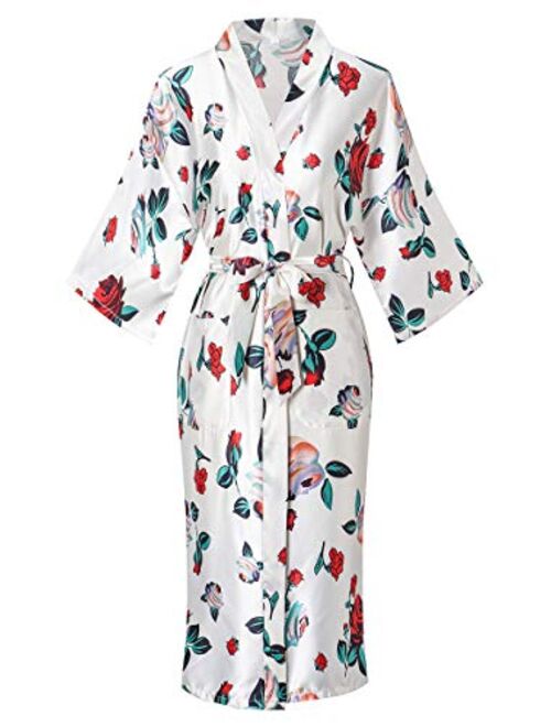 DandyChic Women's Kimono Robes Kimono Imitation Silk Sleepwear Long Lightweight Nightgown