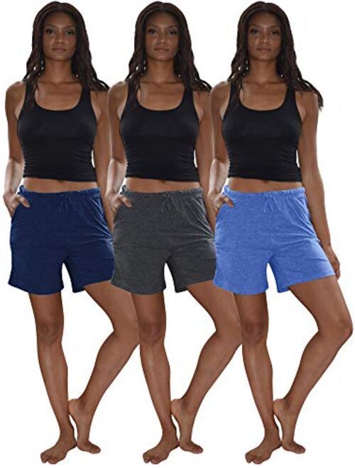 Sexy Basics Women's 3 Pack Cotton Sleep Pajama Shorts with Pockets & Drawstring