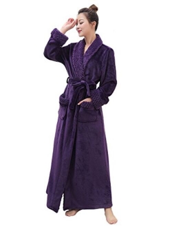 Womens Long Robe Soft Plush Plus Size Warm Comfy Bathrobe for Ladies Sleepwear