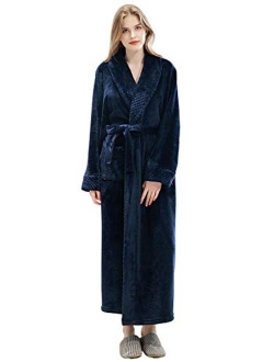 Womens Long Robe Soft Plush Plus Size Warm Comfy Bathrobe for Ladies Sleepwear