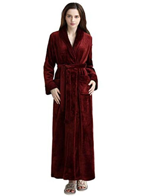 Womens Long Robe Soft Plush Plus Size Warm Comfy Bathrobe for Ladies Sleepwear