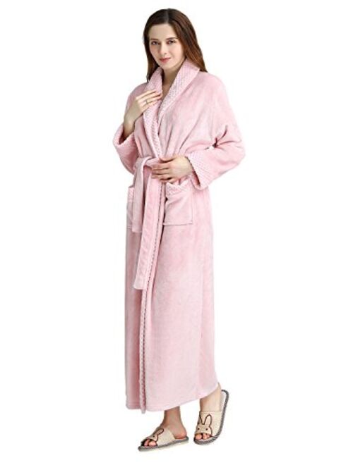 Womens Long Robe Soft Plush Plus Size Warm Comfy Bathrobe for Ladies Sleepwear