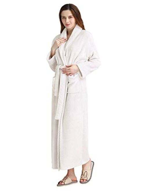 Womens Long Robe Soft Plush Plus Size Warm Comfy Bathrobe for Ladies Sleepwear