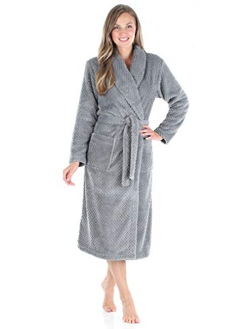 Sleepyheads Women's Plush Fleece Robe Jacquard Long Sleeve Bathrobe