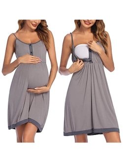 Women's Maternity Dress Nursing Nightgown Breastfeeding Full Slips Sleepwear S-XXL