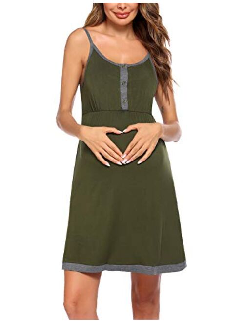 Ekouaer Women's Maternity Dress Nursing Nightgown Breastfeeding Full Slips Sleepwear S-XXL