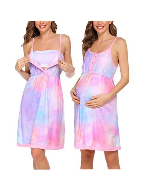 Ekouaer Women's Maternity Dress Nursing Nightgown Breastfeeding Full Slips Sleepwear S-XXL