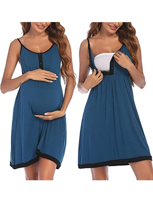 Ekouaer Women's Maternity Dress Nursing Nightgown Breastfeeding Full Slips Sleepwear S-XXL