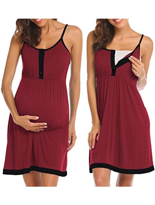 Ekouaer Women's Maternity Dress Nursing Nightgown Breastfeeding Full Slips Sleepwear S-XXL