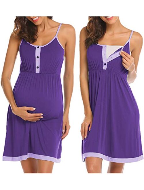 Ekouaer Women's Maternity Dress Nursing Nightgown Breastfeeding Full Slips Sleepwear S-XXL