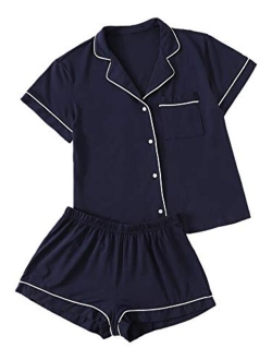 Women's Notch Collar Short Sleeve Sleepwear Two Piece Pajama Set