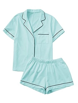 Women's Notch Collar Short Sleeve Sleepwear Two Piece Pajama Set