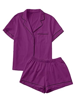 Women's Notch Collar Short Sleeve Sleepwear Two Piece Pajama Set