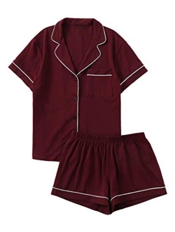 Women's Notch Collar Short Sleeve Sleepwear Two Piece Pajama Set