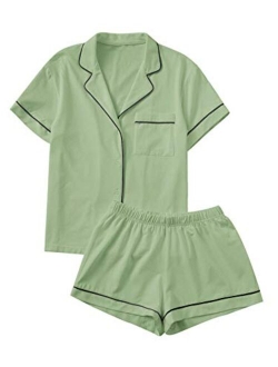 Women's Notch Collar Short Sleeve Sleepwear Two Piece Pajama Set