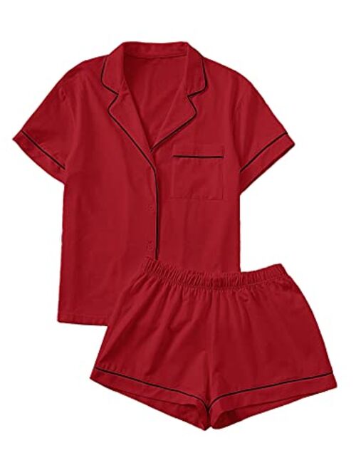 Floerns Women's Notch Collar Short Sleeve Sleepwear Two Piece Pajama Set