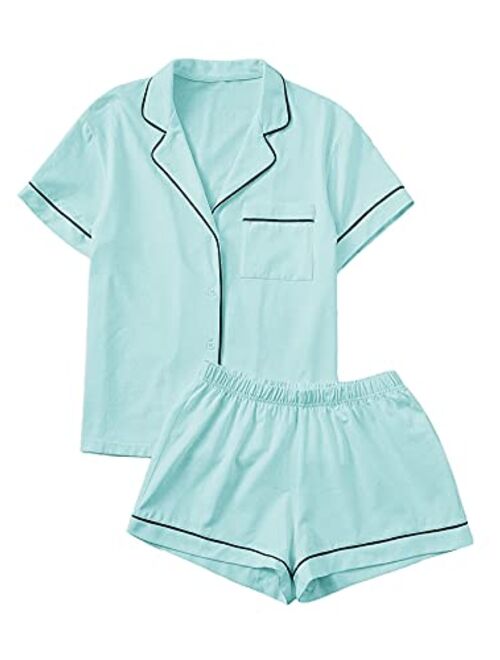 Floerns Women's Notch Collar Short Sleeve Sleepwear Two Piece Pajama Set