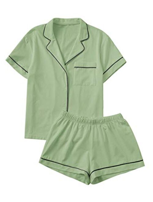 Floerns Women's Notch Collar Short Sleeve Sleepwear Two Piece Pajama Set