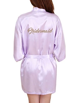 DF-deals Women's Satin Kimono Robe for Bridesmaid and Bride Wedding Party Getting Ready Short Robe with Gold Glitter