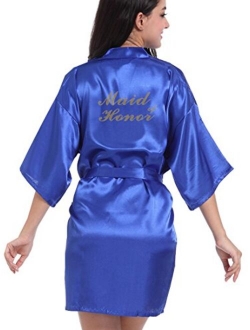 DF-deals Women's Satin Kimono Robe for Bridesmaid and Bride Wedding Party Getting Ready Short Robe with Gold Glitter