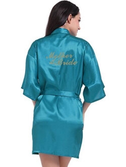 DF-deals Women's Satin Kimono Robe for Bridesmaid and Bride Wedding Party Getting Ready Short Robe with Gold Glitter