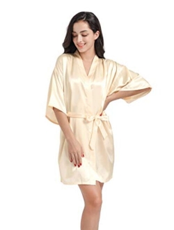 DF-deals Women's Satin Kimono Robe for Bridesmaid and Bride Wedding Party Getting Ready Short Robe with Gold Glitter