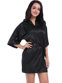 DF-deals Women's Satin Kimono Robe for Bridesmaid and Bride Wedding Party Getting Ready Short Robe with Gold Glitter