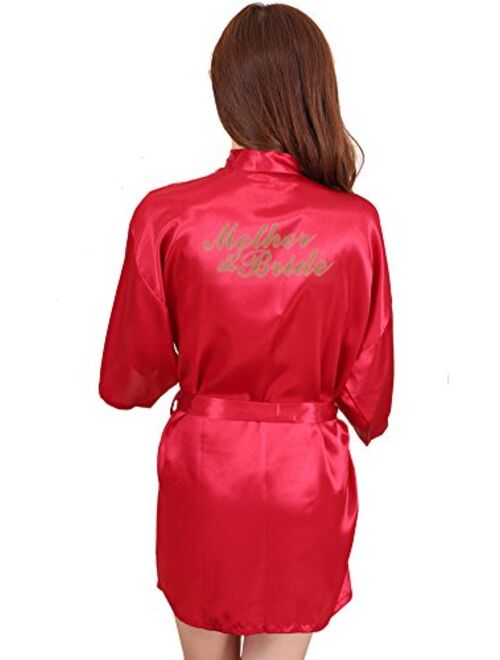 DF-deals Women's Satin Kimono Robe for Bridesmaid and Bride Wedding Party Getting Ready Short Robe with Gold Glitter