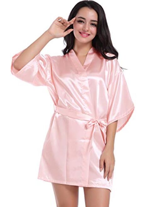 DF-deals Women's Satin Kimono Robe for Bridesmaid and Bride Wedding Party Getting Ready Short Robe with Gold Glitter