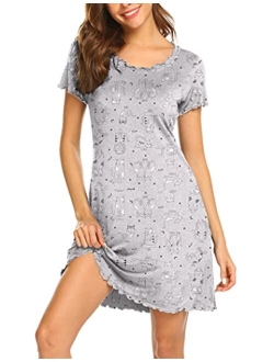 Womens Sleepshirt Short Sleeve Ruffle Seams Nightgown Soft Sleeping Shirts Loungewear Nightshirts