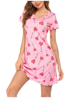 Womens Sleepshirt Short Sleeve Ruffle Seams Nightgown Soft Sleeping Shirts Loungewear Nightshirts