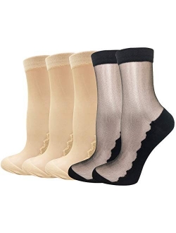 5 Pairs Ultra Thin Sheer Socks Women Mesh Transparent Lace See Through Clear Tulle Short Anklets