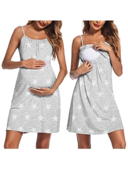 Women's Nursing Nightgown Maternity Dress Breastfeeding Hospital Gown Full Slips Sleepwear