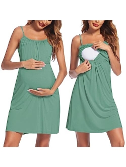 Women's Nursing Nightgown Maternity Dress Breastfeeding Hospital Gown Full Slips Sleepwear