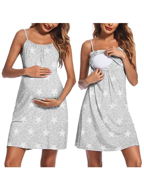 Ekouaer Women's Nursing Nightgown Maternity Dress Breastfeeding Hospital Gown Full Slips Sleepwear