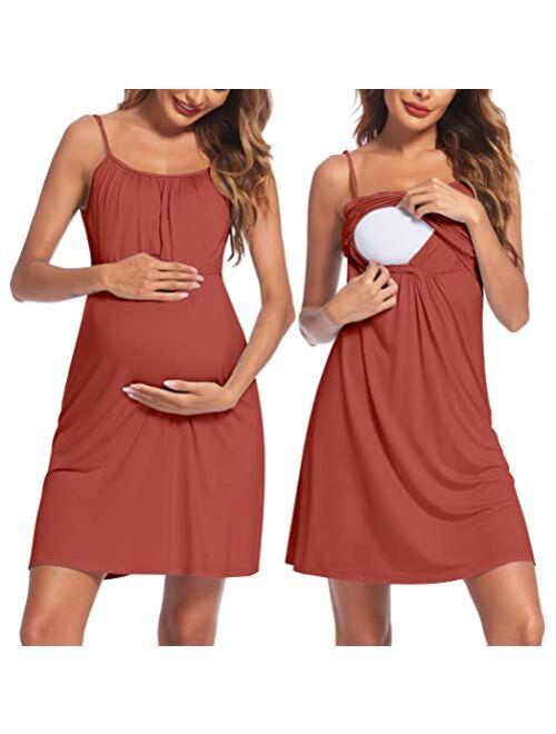 Ekouaer Women's Nursing Nightgown Maternity Dress Breastfeeding Hospital Gown Full Slips Sleepwear