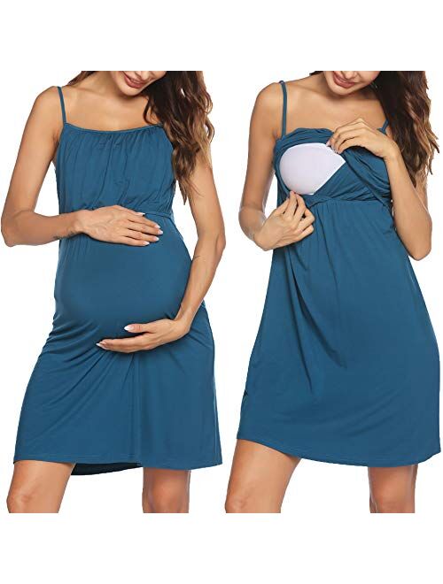 Ekouaer Women's Nursing Nightgown Maternity Dress Breastfeeding Hospital Gown Full Slips Sleepwear