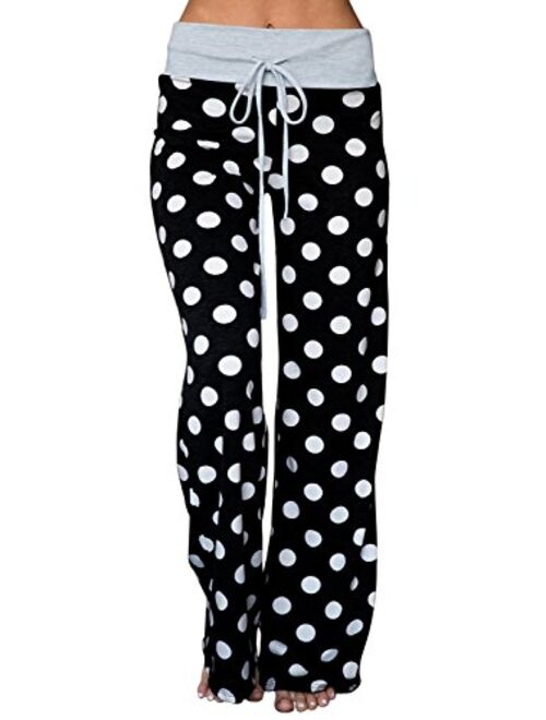 AMiERY Women's Pajama Lounge Pants Floral Striped Polka Dot Print Comfy Casual Stretch Palazzo Bottoms Pants Wide Leg