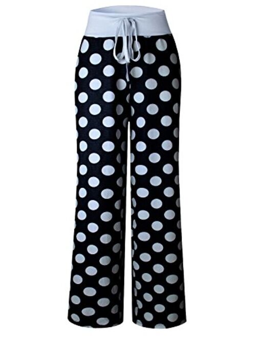 AMiERY Women's Pajama Lounge Pants Floral Striped Polka Dot Print Comfy Casual Stretch Palazzo Bottoms Pants Wide Leg