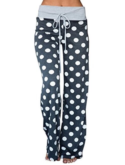 AMiERY Women's Pajama Lounge Pants Floral Striped Polka Dot Print Comfy Casual Stretch Palazzo Bottoms Pants Wide Leg